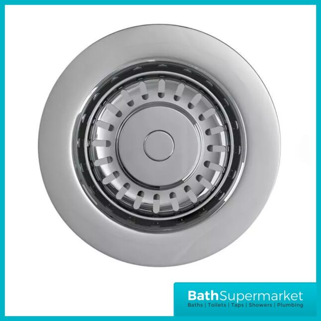 Ellsi Chrome Kitchen Sink Basket Strainer Waste Top-Fix 90mm With Overflow