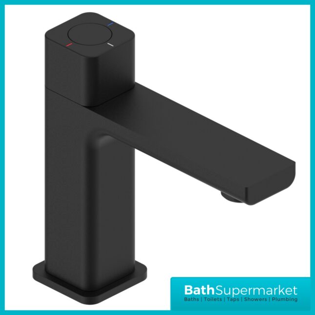 Tailored AquaSquare PressFlow Matte Black Push Button Basin Mixer Tap