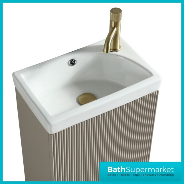 Tailored Fluted Soft Coffee Compact Cloakroom Floor Standing Vanity Basin Unit 460mm