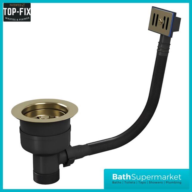 Ellsi Brushed Brass Kitchen Sink Basket Strainer Waste Top-Fix 90mm With Overflow