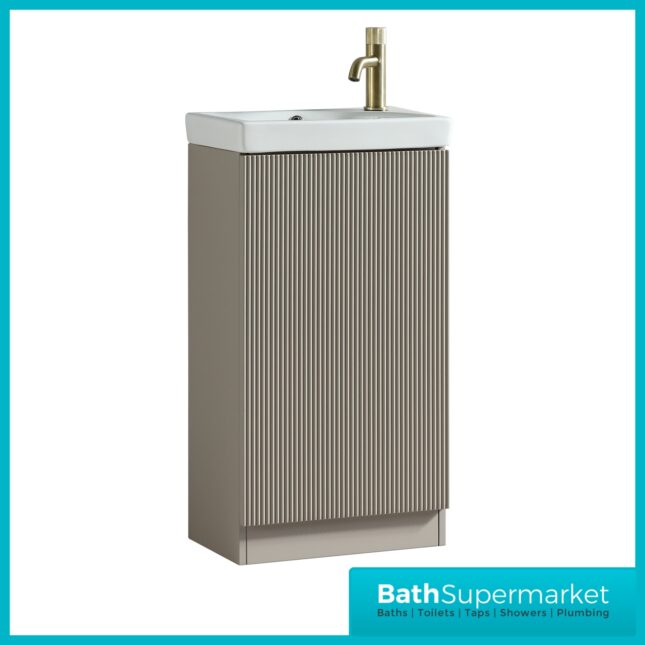 Tailored Fluted Soft Coffee Compact Cloakroom Floor Standing Vanity Basin Unit 460mm