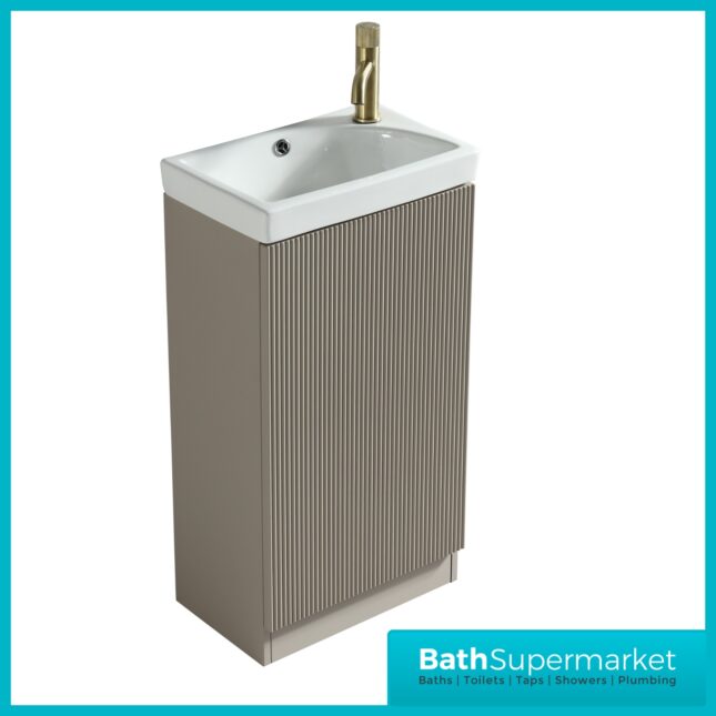 Tailored Fluted Soft Coffee Compact Cloakroom Floor Standing Vanity Basin Unit 460mm