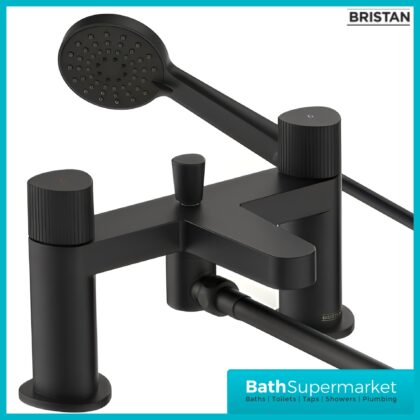 Bristan Liso Matt Black Deck Mounted Bath Shower Mixer Tap Kit & Wall Bracket