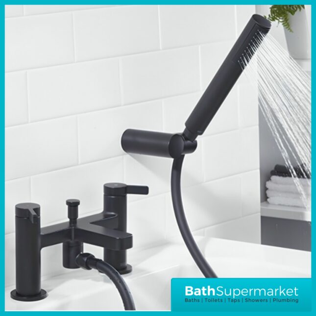 Bristan Elevar Matt Black Bath Shower Mixer Tap Kit & Wall Bracket