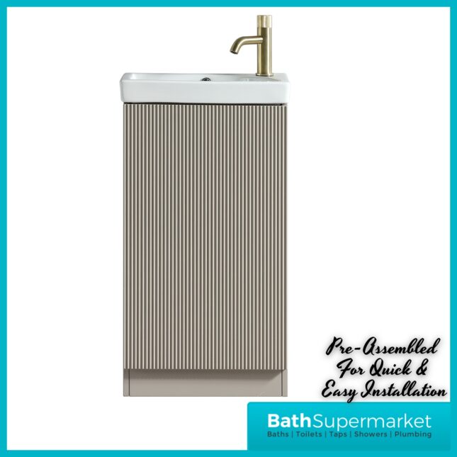 Tailored Fluted Soft Coffee Compact Cloakroom Floor Standing Vanity Basin Unit 460mm