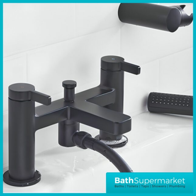 Bristan Elevar Matt Black Bath Shower Mixer Tap Kit & Wall Bracket