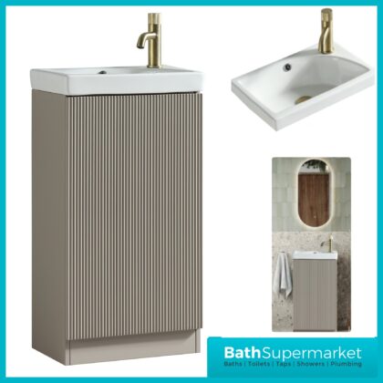 Tailored Fluted Soft Coffee Compact Cloakroom Floor Standing Vanity Basin Unit 460mm