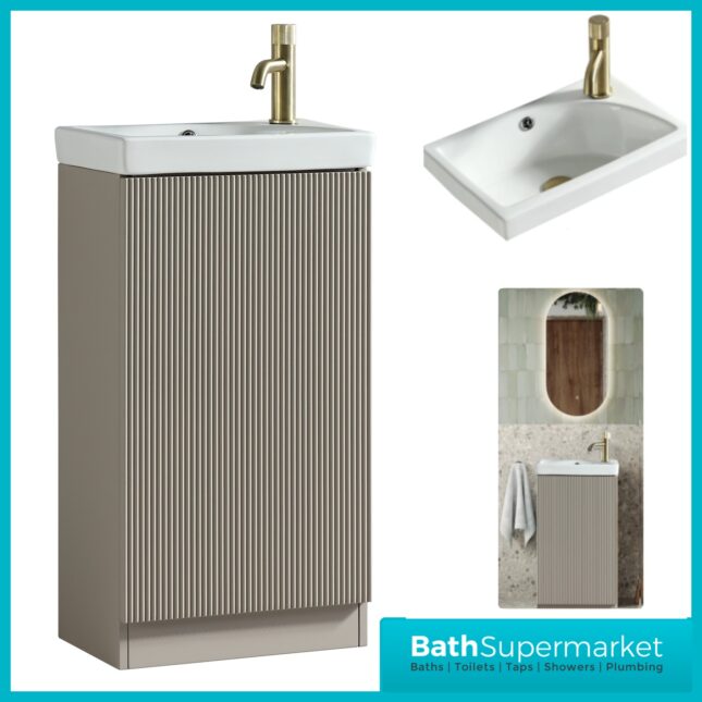 Tailored Fluted Soft Coffee Compact Cloakroom Floor Standing Vanity Basin Unit 460mm