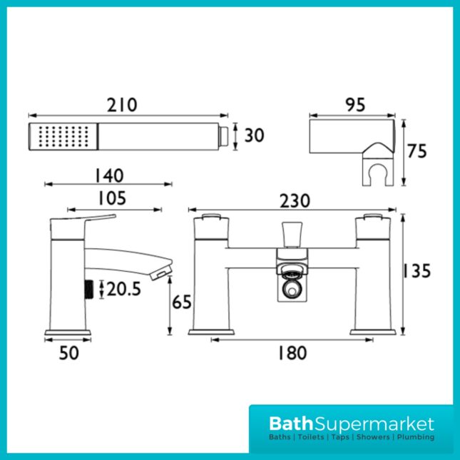 Bristan Appeal Brushed Brass Bath Shower Mixer Tap Kit & Wall Bracket