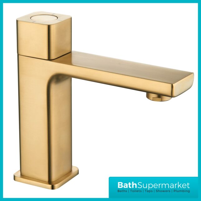 Tailored AquaSquare PressFlow Brushed Brass Push Button Basin Mixer Tap