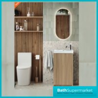 Tailored Fluted Oak Mini Compact Cloakroom Floor Standing Vanity Basin Unit 460mm