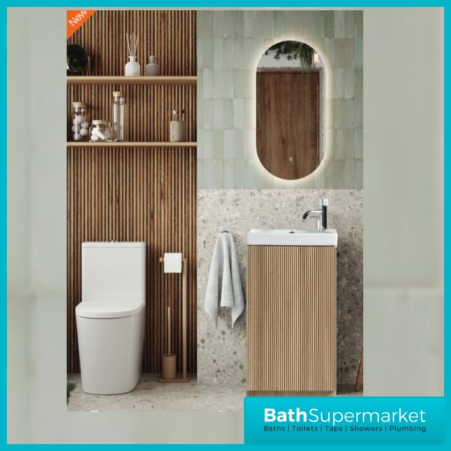 Tailored Fluted Oak Mini Compact Cloakroom Floor Standing Vanity Basin Unit 460mm