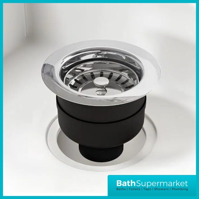 Ellsi Chrome Kitchen Sink Basket Strainer Waste Top-Fix 90mm With Overflow