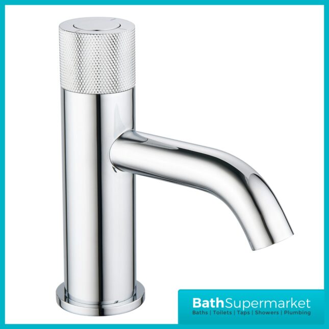 Tailored AquaRound PressFlow Chrome Push Button Knurled Basin Mixer Tap
