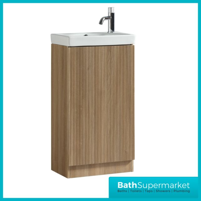 Tailored Fluted Oak Mini Compact Cloakroom Floor Standing Vanity Basin Unit 460mm