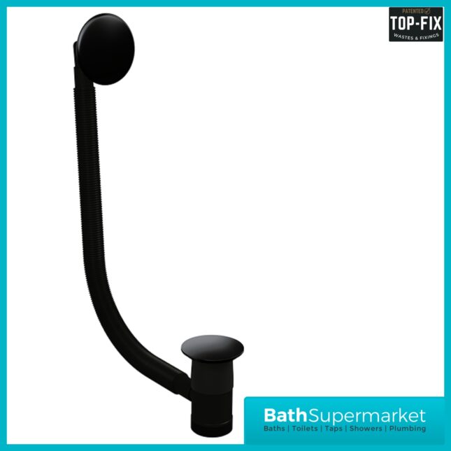 Ellsi Matt Black Round Click-Clack Bath Waste Top-Fix With Overflow Waste