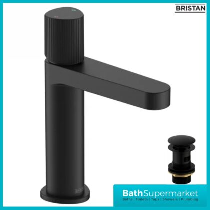 Bristan Liso Matt Black Mono Basin Mixer Tap With Clicker Waste