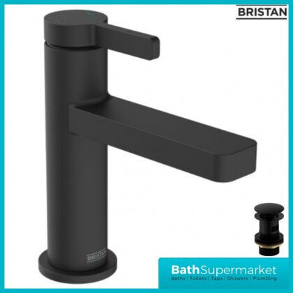 Bristan Elevar Matt Black Mono Basin Mixer Tap With Clicker Waste