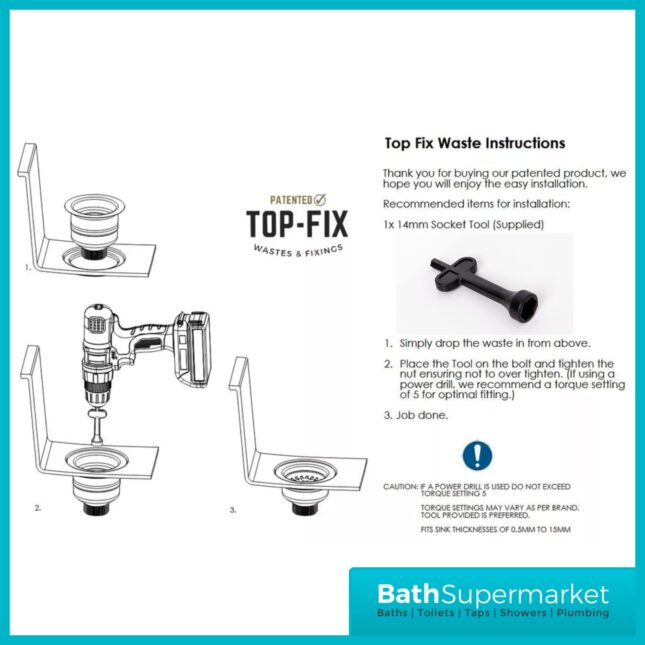 Ellsi Chrome Kitchen Sink Basket Strainer Waste Top-Fix 90mm With Overflow