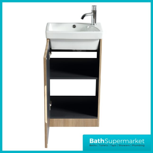 Tailored Fluted Oak Mini Compact Cloakroom Floor Standing Vanity Basin Unit 460mm