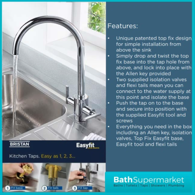 Bristan Artisan Luminance Chrome Easyfit Swivel Spout Twin Lever Kitchen Mixer Tap