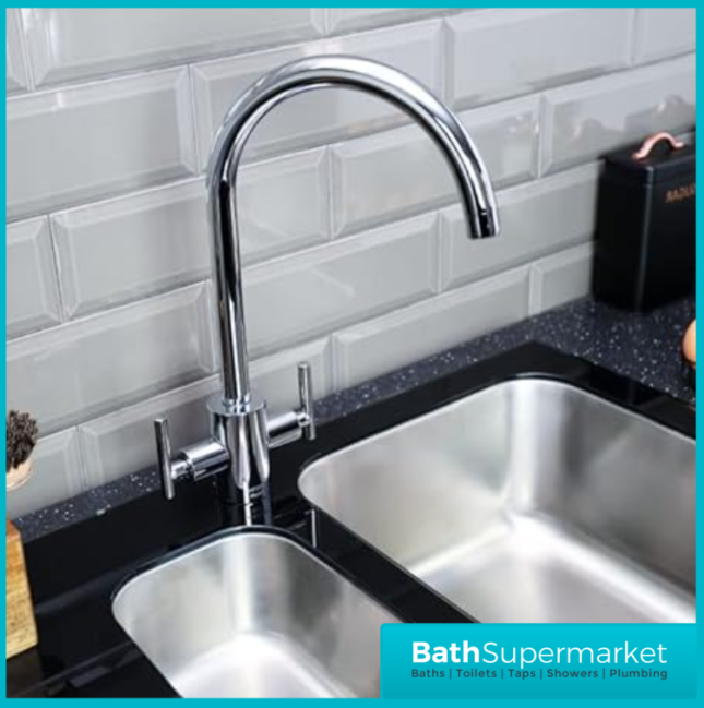 Bristan Artisan Pure Chrome Twin Lever Kitchen Sink Mixer Tap With Water Filter