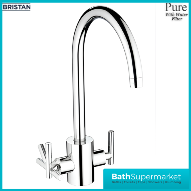 Bristan Artisan Pure Chrome Twin Lever Kitchen Sink Mixer Tap With Water Filter