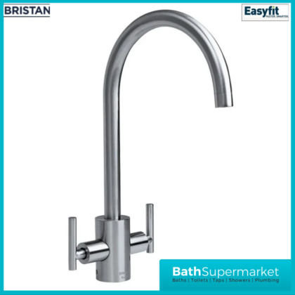 Bristan Artisan Brushed Nickel Easyfit Swivel Spout Twin Lever Kitchen Mixer Tap
