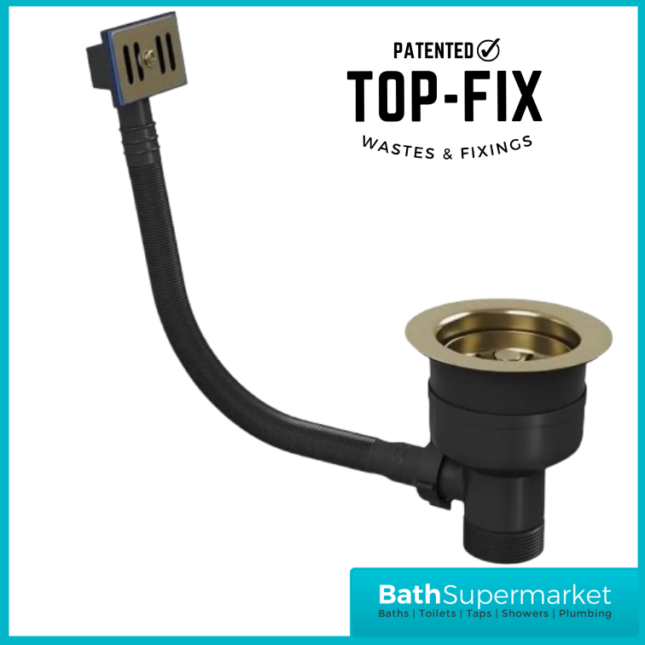 Ellsi Brushed Brass Kitchen Sink Basket Strainer Waste Top-Fix 90mm With Overflow