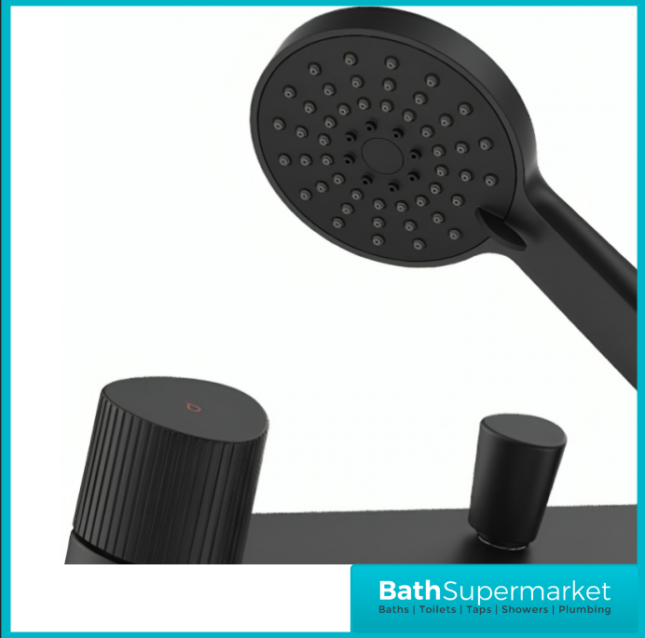 Bristan Liso Matt Black Deck Mounted Bath Shower Mixer Tap Kit & Wall Bracket