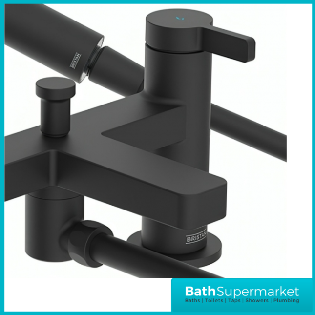 Bristan Elevar Matt Black Bath Shower Mixer Tap Kit & Wall Bracket