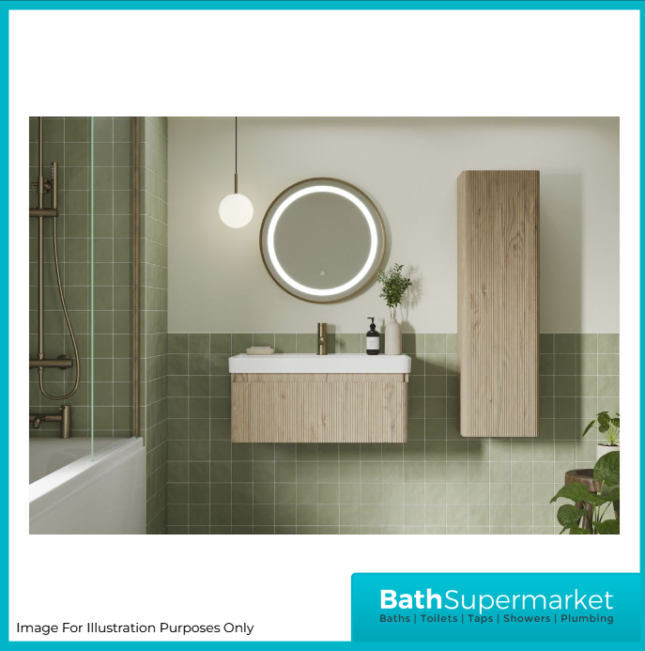 AquaVolere Kasai Textura Oak Fluted Wall Hung 1 Door Tall Storage Unit 350mm