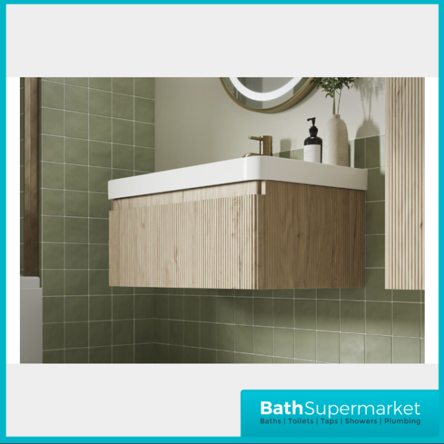 AquaVolere Kasai Textura Oak Fluted Wall Hung 1 Drawer Basin Unit 805mm