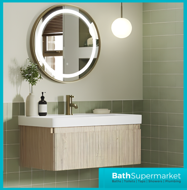 AquaVolere Kasai Textura Oak Fluted Wall Hung 1 Drawer Basin Unit 805mm