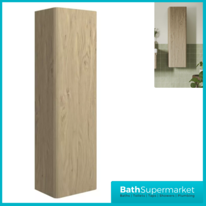 AquaVolere Kasai Textura Oak Fluted Wall Hung 1 Door Tall Storage Unit 350mm