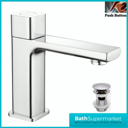 Tailored AquaSquare PressFlow Chrome Push Button Basin Mixer Tap