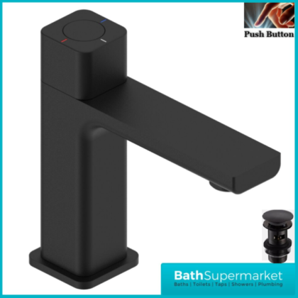 Tailored AquaSquare PressFlow Matte Black Push Button Basin Mixer Tap