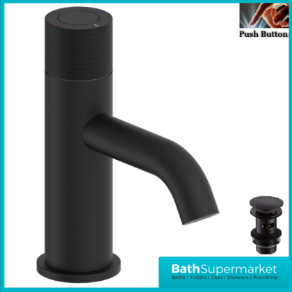 Tailored AquaRound PressFlow Matte Black Push Button Basin Mixer Tap