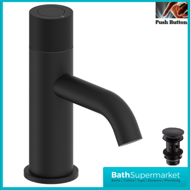 Tailored AquaRound PressFlow Matte Black Push Button Basin Mixer Tap