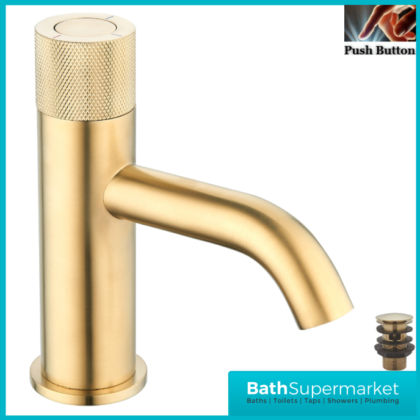 Tailored AquaRound PressFlow Brushed Brass Push Button Basin Mixer Tap