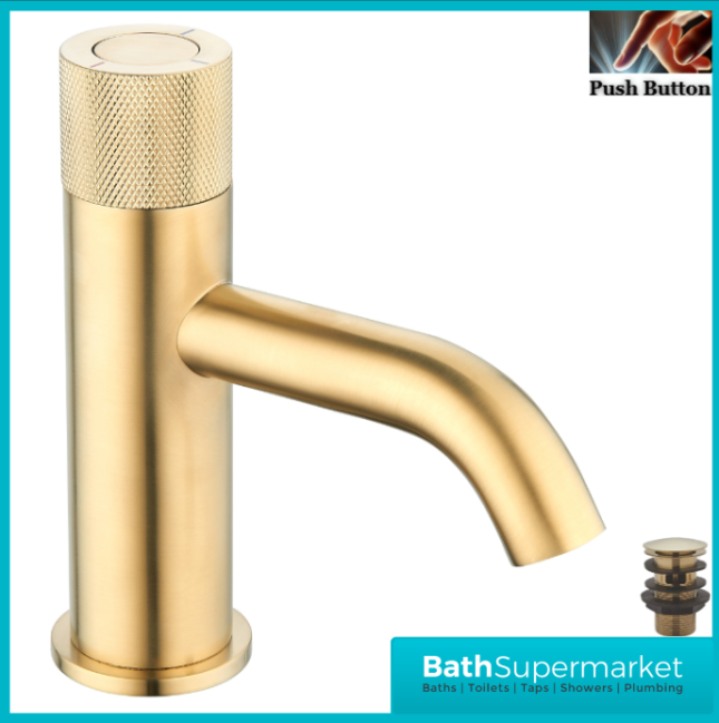 Tailored AquaRound PressFlow Brushed Brass Push Button Basin Mixer Tap