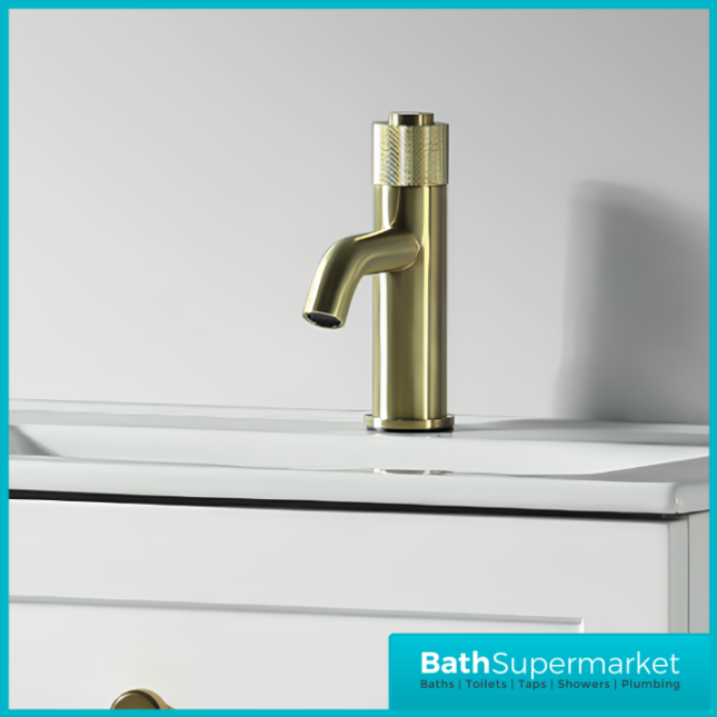 Tailored AquaRound PressFlow Brushed Brass Push Button Basin Mixer Tap