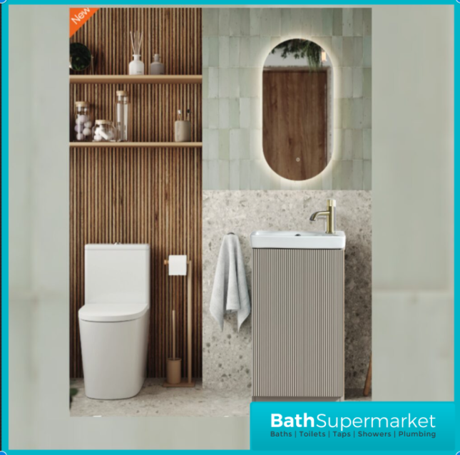 Tailored Fluted Soft Coffee Compact Cloakroom Floor Standing Vanity Basin Unit 460mm