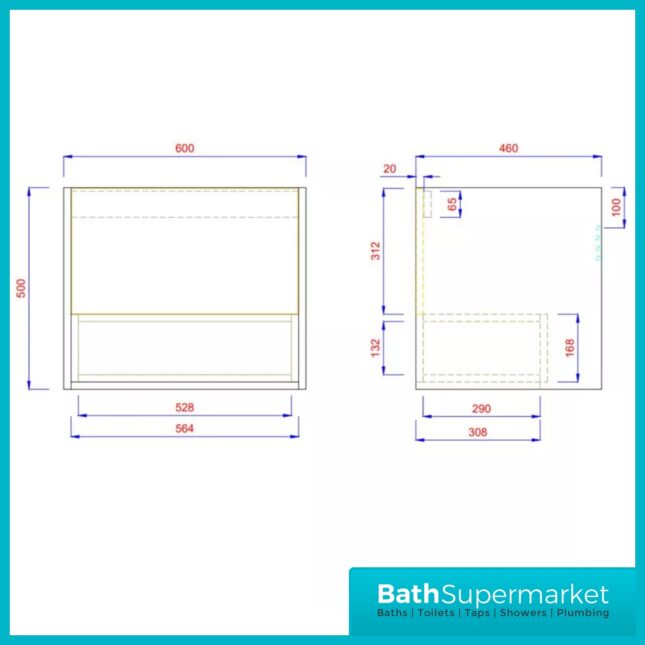 Loughermore Matt Pistachio Wall Hung Open Shelf Vanity Basin Unit 600mm