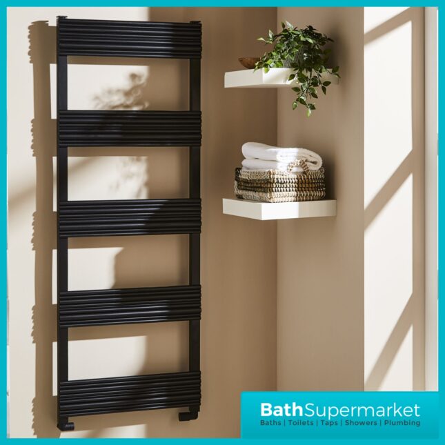 Kartell Sherbrooke Matt Black Designer Heated Towel Rail Radiator 500mm Width