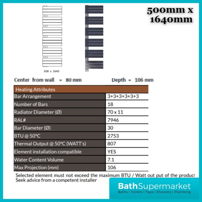 Sognare Thames Matt Anthracite Straight Ladder Towel Radiator 500mm Wide