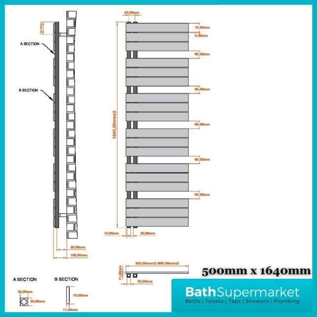 Sognare Thames Matt White Straight Ladder Towel Radiator 500mm Wide