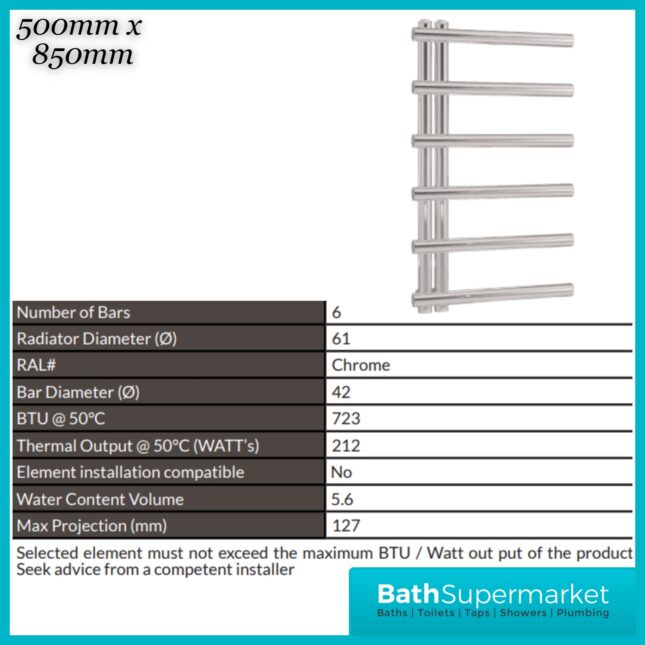 Sognare Carlo Chrome Heated Ladder Towel Radiator 500mm Wide Various Height