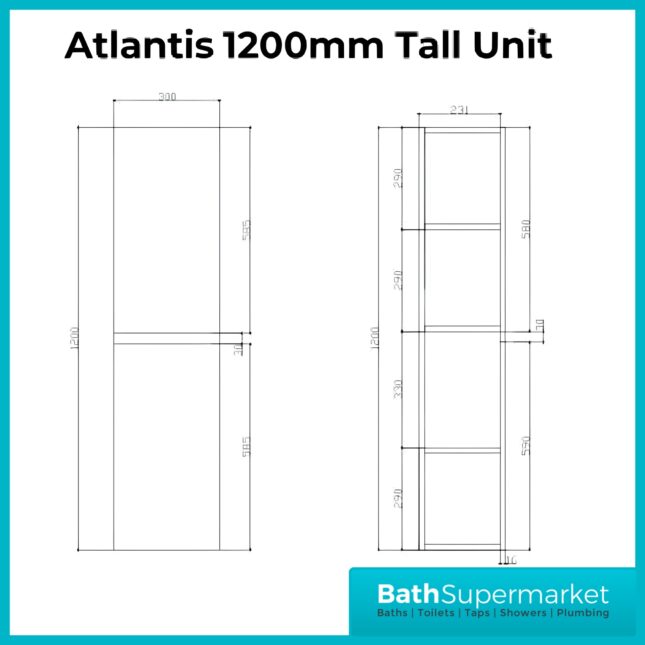 Kartell Atlantis Waterproof Wall Mounted 2 Door Tall Storage Unit 1200mm