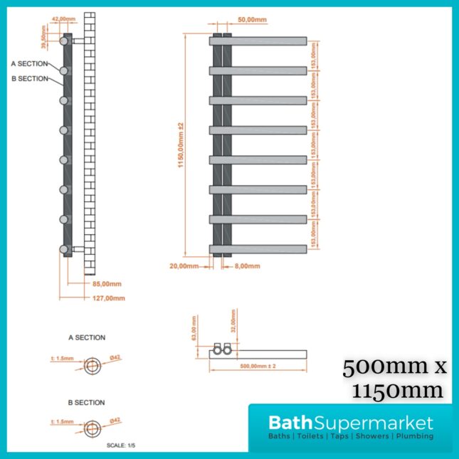 Sognare Carlo White Heated Ladder Towel Radiator 500mm Wide Various Heights